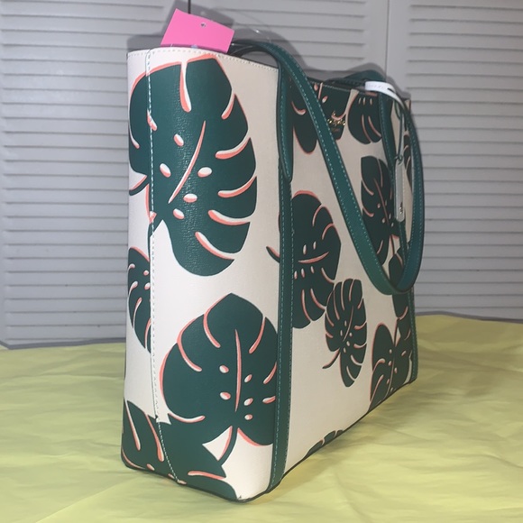 ♠️ kate spade Cara Monstera Leaves Printed Large Tote Bag, Cream Multi - Picture 5 of 16